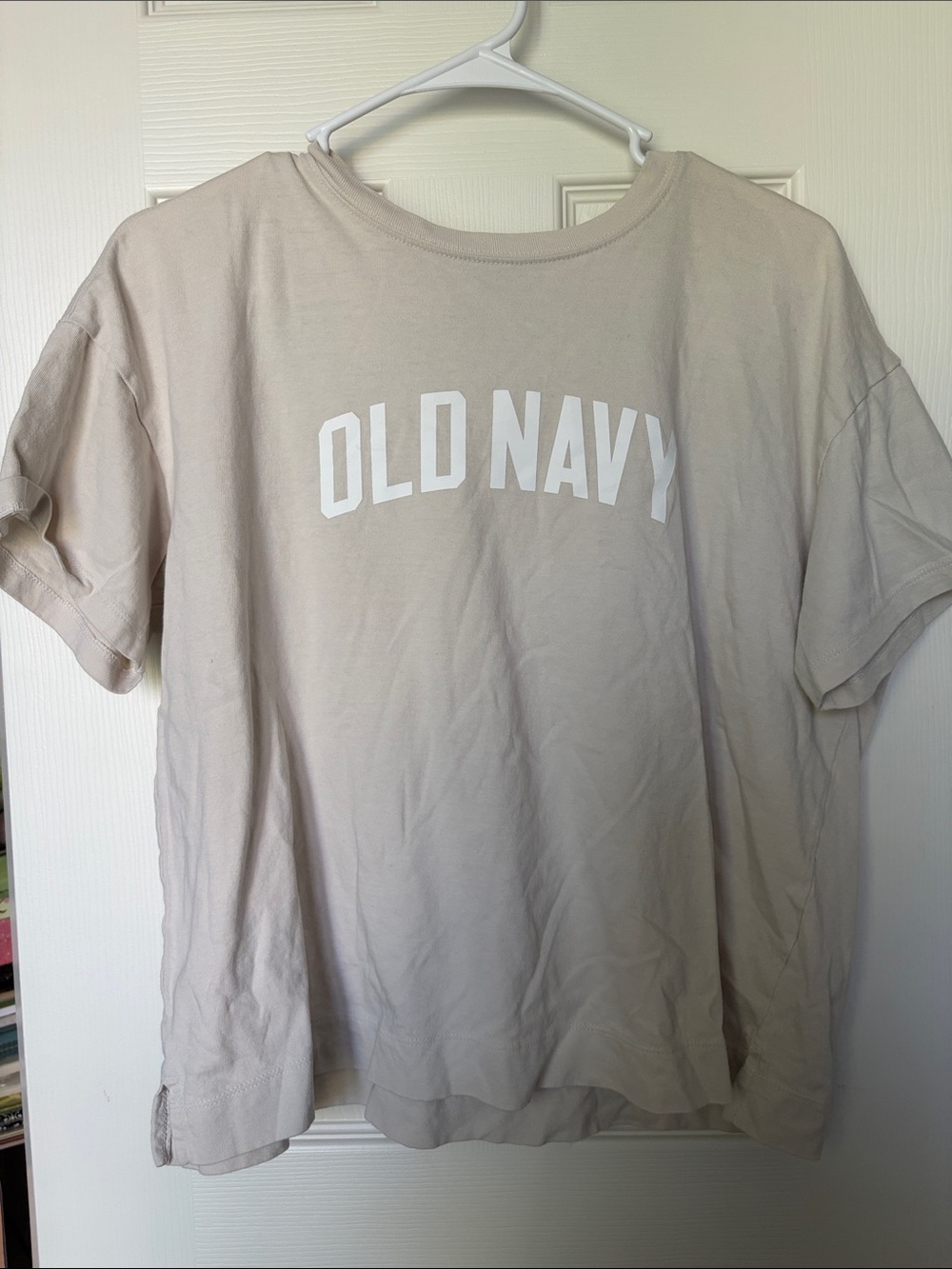 Old Navy Light Beige Logo Tee with White Print